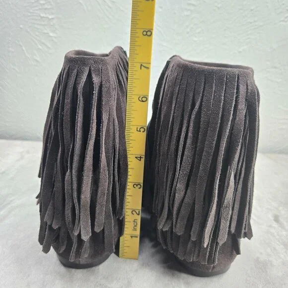 Sam Edelman Fringe Western Ankle Booties 9.5 Brown Suede Boho Pointed Toe Boots - Picture 5 of 11